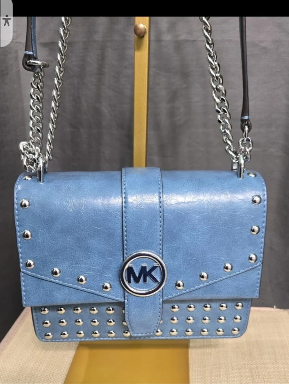 Michael Kors Sky Blue Studded Leather Chain Crossbody